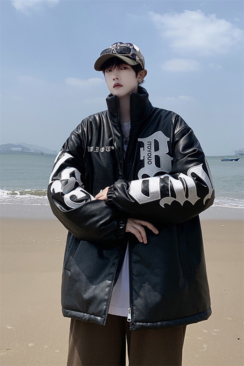 XZ213-MY36-P128控148港风潮牌纯刺绣PU皮棉服加厚保暖棉衣,男装棉衣,星座213