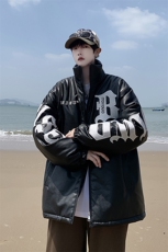 XZ213-MY36-P128控148港风潮牌纯刺绣PU皮棉服加厚保暖棉衣，男装棉衣，星座213