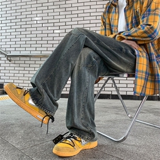 D806高腰直筒牛仔裤新款男款阔腿大码韩版休闲长裤子，男装牛仔裤，星座308A-1（原309B-1）