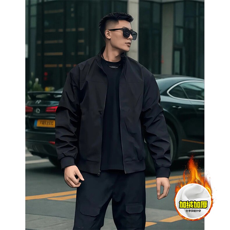 现货秋冬季美拉德立领飞行立领夹克boxy廓形棉衣高街加厚加棉外套，男装夹克，电商A443