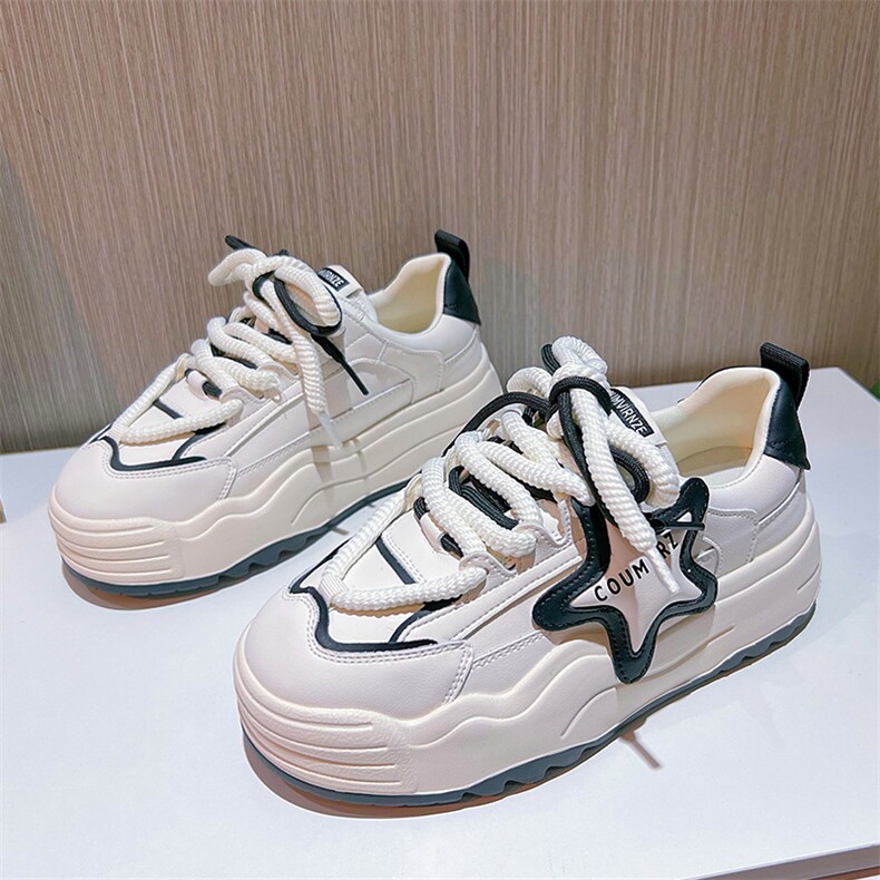 发泡底星星板鞋女2023秋季新款厚底小白鞋女松糕底面包鞋休闲女鞋,女鞋休闲鞋,电商A223