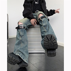 美式高街牛仔裤男韩版膝盖破洞个性2025秋冬新ins长裤RK1024-P53，男装牛仔裤，星座412