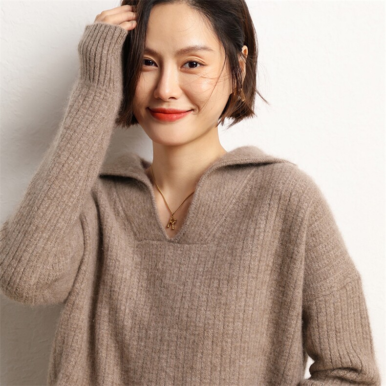 山羊绒秋季新款针织羊绒宽松纯色套头针织毛衣,女装羊绒衫,五色羊羊绒
