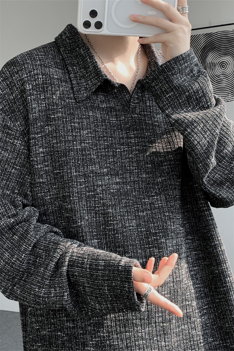 美式扎染翻领长袖T恤大码设计休闲内搭卫衣打底衫上衣p35,男装T恤,电商B319