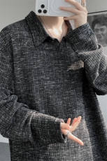 美式扎染翻领长袖T恤大码设计休闲内搭卫衣打底衫上衣p35，男装T恤，电商B319