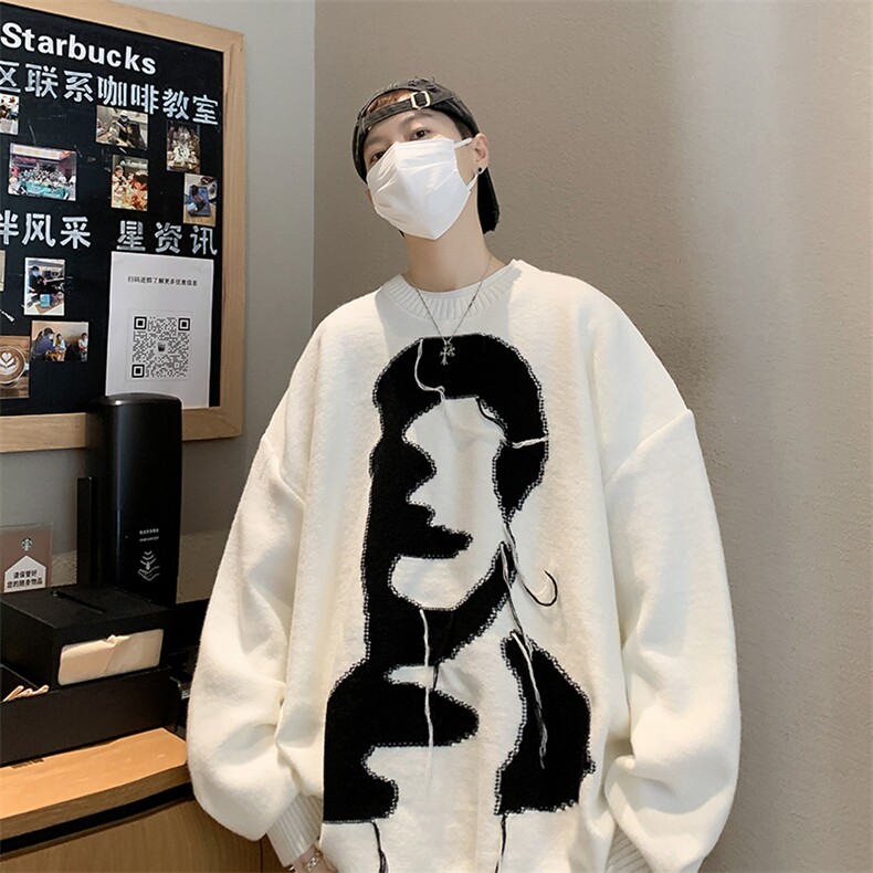 B270-P48高街慵懒宽松针织衫2024秋冬新款美式潮牌圆领毛衣男,男装针织衫/毛衣,星座512-6