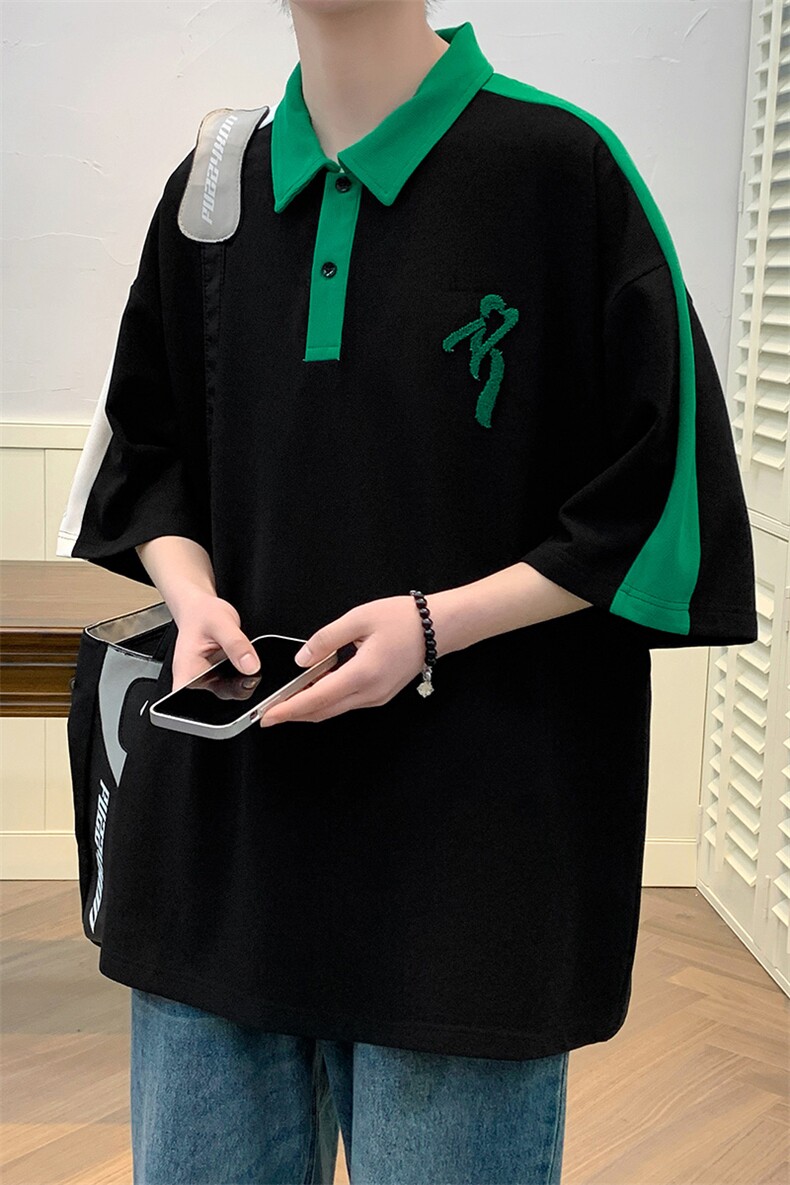 夏装青少年简约翻领Polo衫牙刷绣宽松短袖T恤男女626-P35控价58,男装Polo衫,电商A441-1
