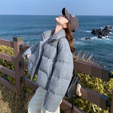 蕾丝拼接立领面包服90绒2C170--1188--P295控448，女装羽绒服，2C170