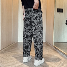 风设计男女同款早秋复古提花宽松直筒休闲裤洋气阔腿长裤Y206，男装休闲裤，电商A368