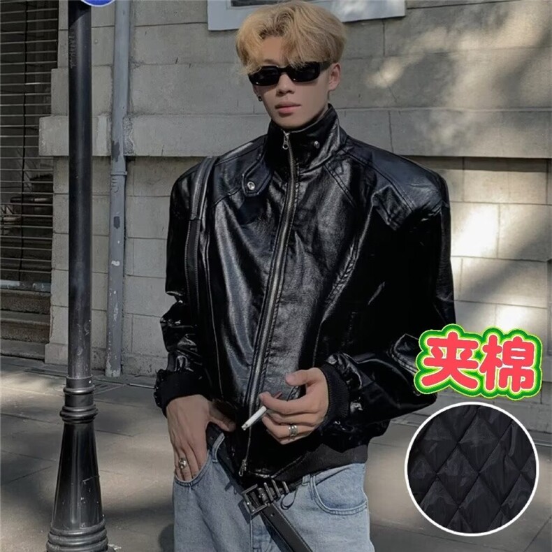 网图高街美式PU皮夹克韩版简约百搭休闲夹棉外套A025-QY1088-P68,男装夹克,电商A025