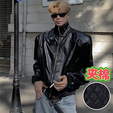 网图高街美式PU皮夹克韩版简约百搭休闲夹棉外套A025-QY1088-P68，男装夹克，电商A025