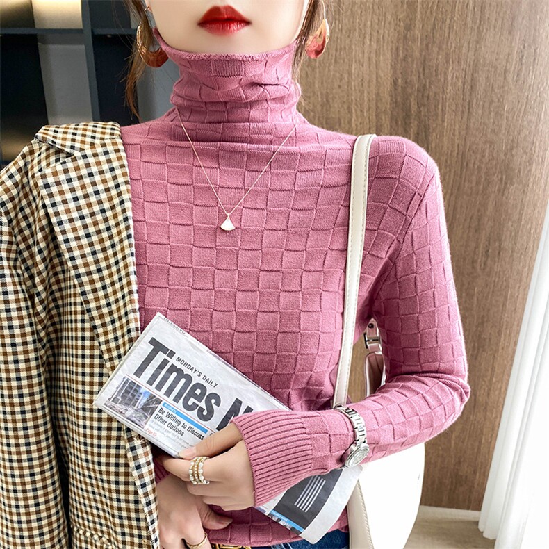 方块堆堆领2024秋装新款韩版显瘦套头女士针织打底上衣潮,针织衫/毛衣,佑烨羊绒