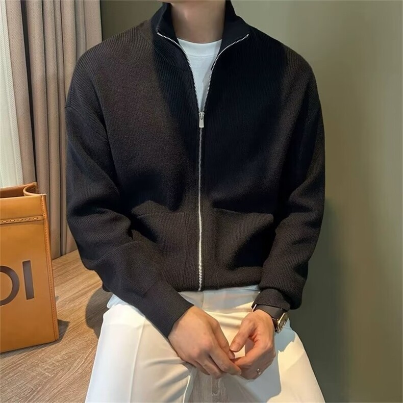 针织开衫外套男士毛衣男款秋冬季带侧口袋立领休闲夹克男S702,男装夹克,星座1116A-2（原606A-1）