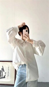 圆翻领领子木耳边袖口木耳边衬衣图片