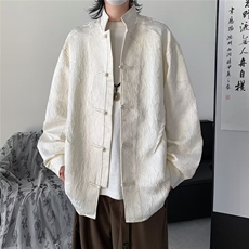 复古轻风盘扣长袖衬衫男唐装衬衫宽松提花新中式外套C4542，男装衬衫，星座1116A-1（原606A）