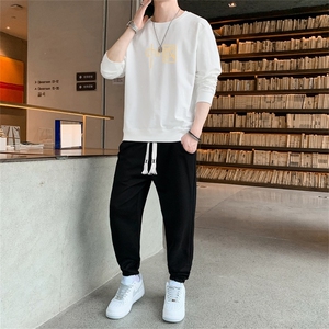 抖音潮跑量特价潮流男士印花圆领卫衣套装大码两件套TZ8067图片