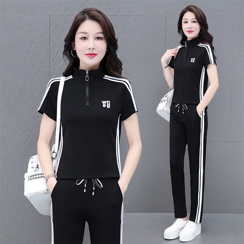 燕颉休闲运动套装女夏季2023年新款中老年妈妈短袖广场舞两件套,女装套装/套裙,燕颉服饰