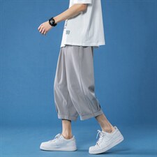K161P25蓝底冰丝潮流青年百搭休闲七分裤哈伦裤宽松纯色凉爽，男装休闲裤，电商A050