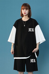 中性风 2023夏季设计感小众华夫格字母休闲套装TZ621 P75控98图片