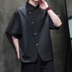 2025新款男士大码纯色立领衬衫新中式简约纯色上衣T2522-P60控89，男装T恤，电商A021