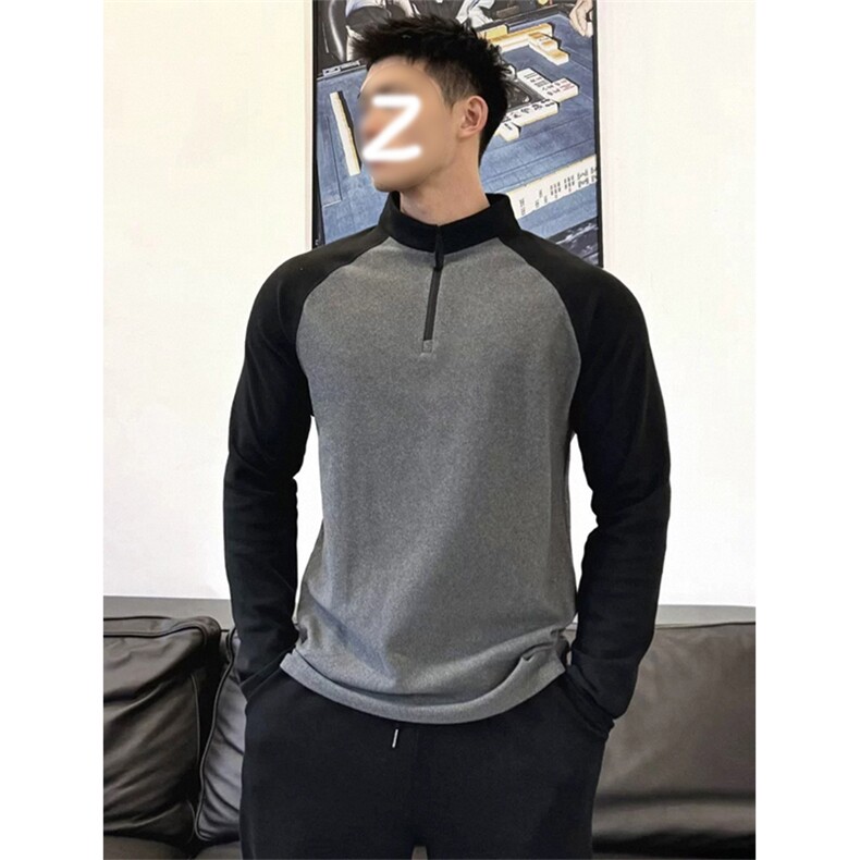 网图慎用德绒撞色拼接立领插肩袖大码长袖T恤男T24514-特P25控48,男装T恤,电商A001