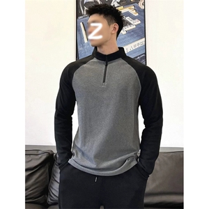 网图慎用 德绒撞色拼接立领插肩袖大码长袖T恤男T24514-特P25控48图片