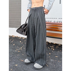 1506/QH2400/P54帛跃高级感竖条纹毛呢褶皱通勤阔腿西裤男，男装西裤，星座1506