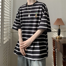 C354-P302024夏季高街潮牌休闲上衣复古宽松条纹t恤短袖男现货，男装T恤，星座512-6