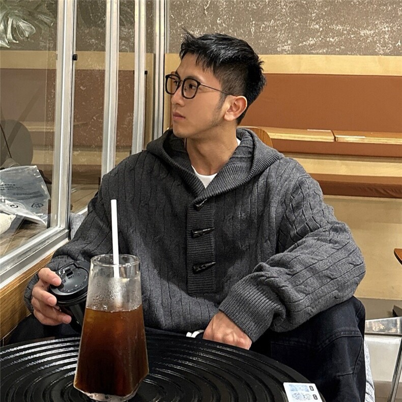 秋冬男士牛角扣毛衣毛衣宽松连帽毛线衣青年针织衫外套LMY655-p68,男装针织衫/毛衣,星座1008