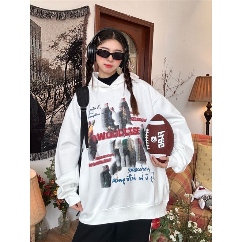 C0220-P55美式复古人像印花连帽卫衣2025秋冬潮牌上衣，男装卫衣，星座617A-2