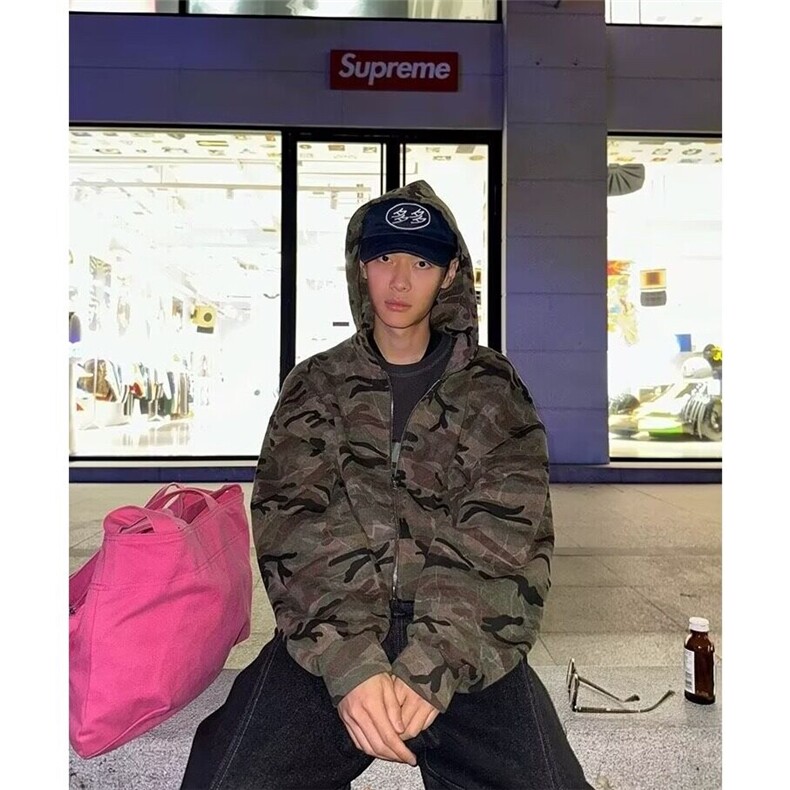 美式复古街头迷彩开衫连帽卫衣空降特种兵拉链外套,女装卫衣/绒衫,星座506A