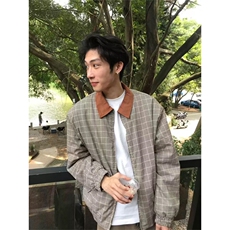 网图有货新贵棕千鸟格灯芯绒撞色领哈灵顿夹克外套男女A925-P65，男装夹克，星座1505