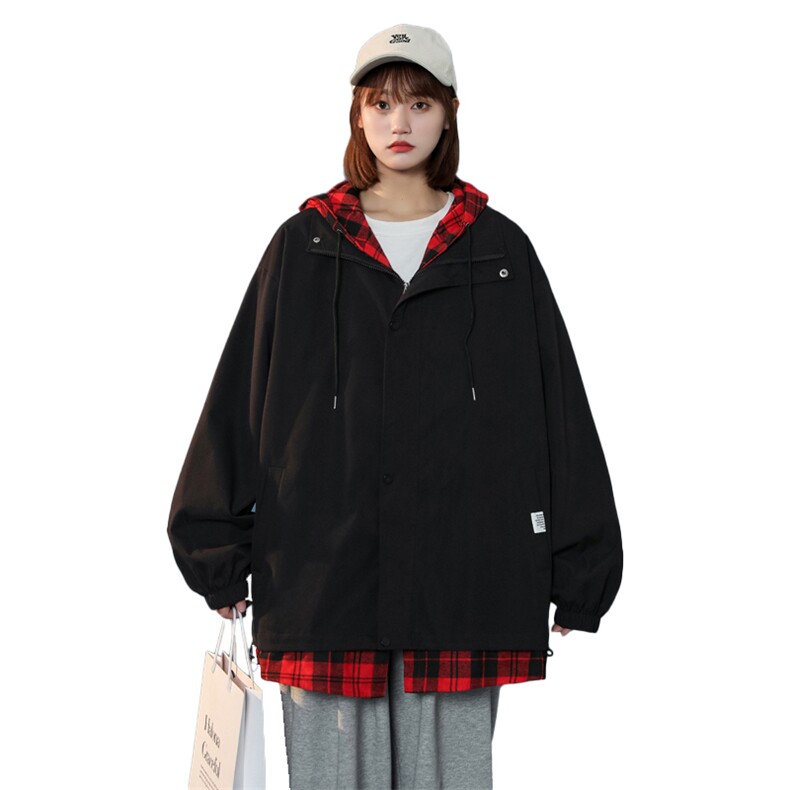 JK6006/P75春装新款中性风假两潮撞色连帽夹克男女大码上衣控99，男装夹克，电商A141