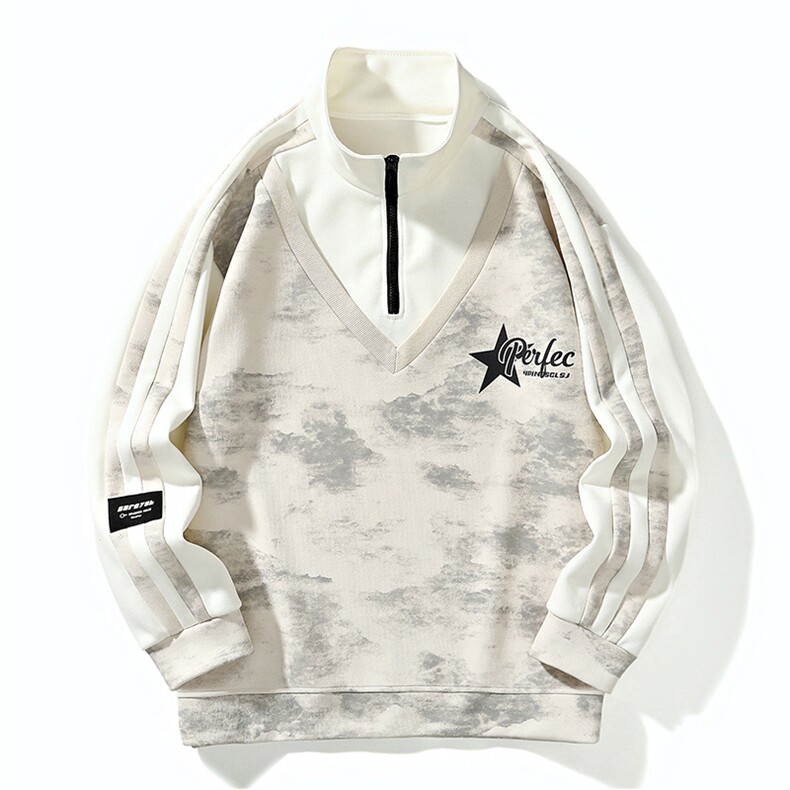 脏脏布半拉链高领卫衣假两件2026秋季宽松长袖A436-109-P5888，男装卫衣，电商A436