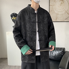 男士外套麂皮绒印花夹克盘扣立领唐装风XZ1512-2507-P85，男装夹克，星座1512