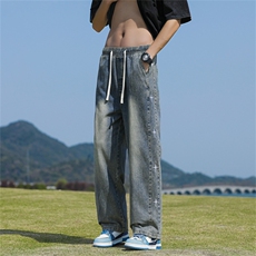 高街复古牛仔裤男款潮牌宽松直筒休闲阔腿长裤子N170-P48，男装牛仔裤，星座308B-1