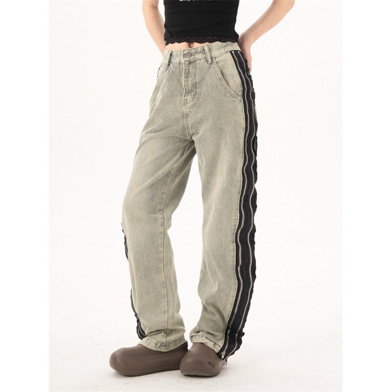 现货7816-P60牛仔裤水洗做旧欧美高街美式街头高腰复古直筒裤，女装牛仔裤，电商A306A