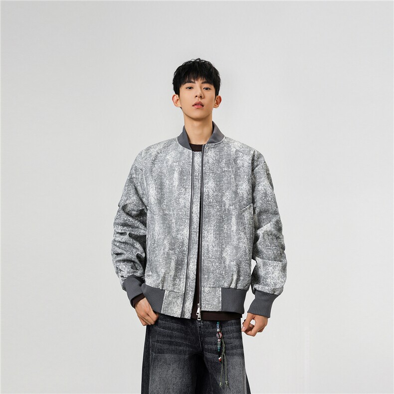 美式短款立领皮衣夹克男女复古立领扎染宽松褶皱外套潮HZ6610-P80，男装皮衣，星座610B-1