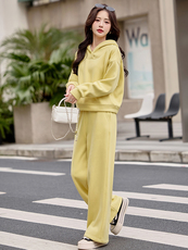 黄色卫衣两件套女连帽加绒过冬穿搭百搭阔腿裤2025春秋冬，女装卫衣/绒衫，梦懿尔