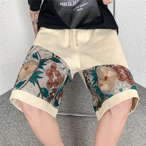 1港风大码M-5XL日系刺绣民族风潮五分裤男士中裤DK7791P45控69图片