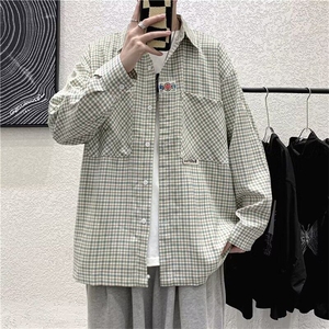 D733-P40衬衫男春秋新款港风百搭工装长袖男生休闲宽松短袖衬衣图片
