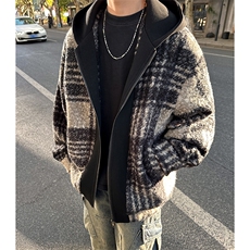 秋冬粗格子经典两色连帽男大休闲百搭夹克外套男A071-L23-P118，男装夹克，电商A071