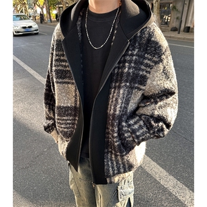 秋冬粗格子经典两色连帽男大休闲百搭夹克外套男  A071-L23-P118图片