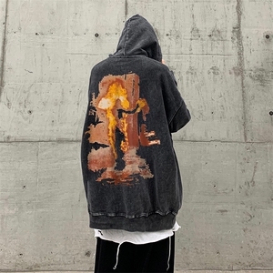 水洗做旧男装连帽卫衣23春秋抽象印花男生外套XZ514-2-W6653-P68