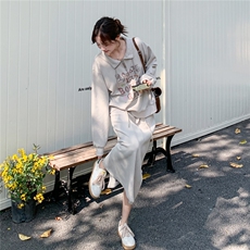 出货卡其印花卫衣套装2C198-6822-P175K278，女装套装/套裙，2C198