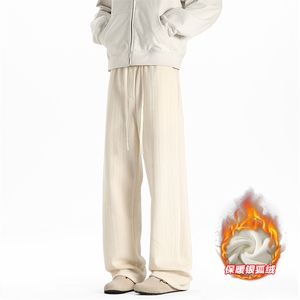 抖音雪尼尔麦穗纹男大码加绒百搭阔腿裤K5657J加绒-特P45控78图片