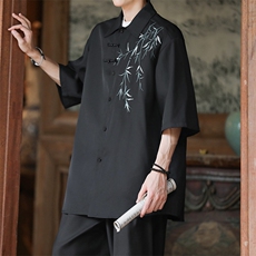 2024夏季新中式风短袖衬衫男潮牌宽松刺绣衬衣现货W8187-P40，男装衬衫，星座512-4