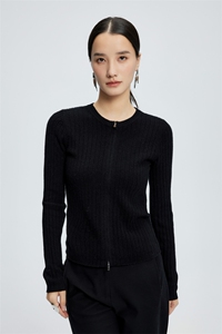 秋冬新款圆领女拉链修身开衫毛衣上衣针织衫图片