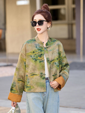 2025春秋新款水墨印花复古高级感新中式国风今年流行爆款短外套女，女装短外套，布芭啦