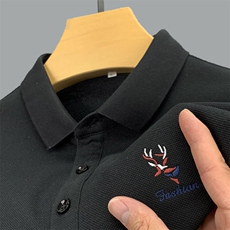 刺绣纯色Polo衫男长袖薄款t恤秋季2023新款中年商务休闲翻领上衣，男装T恤，电商B212（原钱塘6029）